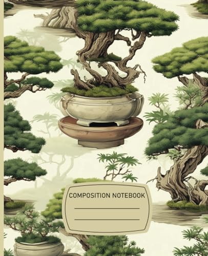 Composition Notebook: Bonsai Trees Vintage Style Wide Ruled Lined Paper Journal for Adults, Kids, and Students (7.5' x 9.25' - 120 Pages) a gift for bonsai lover