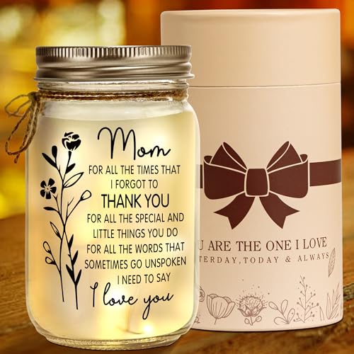 Kenon Mason Jar Night Light for Mom, Mothers Day Gifts for Women, Home Decoration Lights, Personalized Crystal Stickers Night Light Gift for Birthday Mothers Day Gifts (Mom 01)