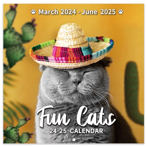 2024-2025 Wall Calendar - Mar 2024 - Jun 2025, Funny Cat Calendar 2024-2025, Wall Calendar Gag Gift, Funny Cat Memes Pics, 12'' x 24'' (Open), Funny Cat Calendar, Unruled Block, Hanging Hole, Holidays