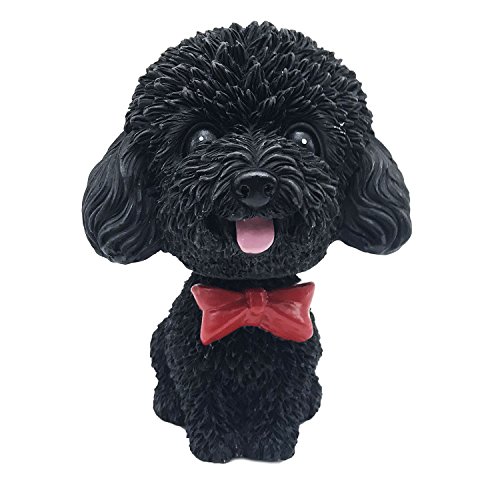 IBWell Mini Bobbing-Head Dog for Car Dash Board Decor,Dashboard Doggy Puppy Teddy Toy with Adhesive Tab（Poodle） (Black)