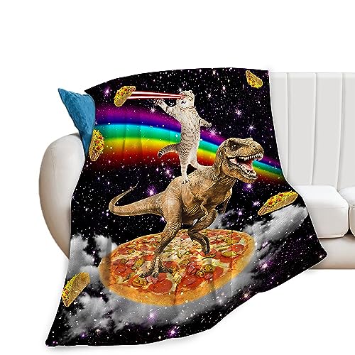 Funny Cat Dinosaur Blanket Soft Cozy Galaxy Space Rainbow Food Fleece Plush Throw Blanket All Season Ultra Warm Lightweight Fuzzy Taco Pizza Blanket Gifts for Girls Boys Women Men Bed 40'X50'