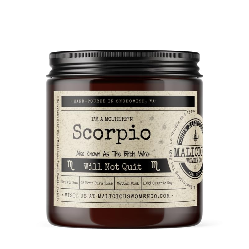 Malicious Women Candle Co - Scorpio The Zodiac Bitch - Will Not Quit, Pink Chandelier All-Natural Soy Candle, 9 oz