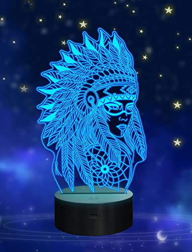 Native American Gifts, 3D Figure Night light Illusion Lamp for Home Decor and Room Decorations, Creative Birthday Xmas Holiday Gifts with 16 Colors Changing & Remote Control & Dimmable Function