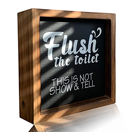 Bathroom Decor Funny Signs, Farmhouse Decor Kids Guest Master Half Bathroom Decor, Cute Toilet Restroom Rustic Wooden Frame Funny Sayings, Adornos Para Baños (Flush)