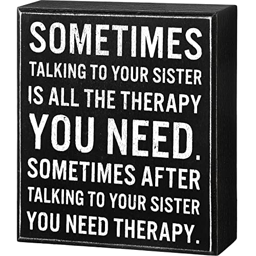 Funny Sister Gifts Sometimes Talking to Your Sister Is All The Therapy You Need Wood Sign 5.9 x 5.1 Inch Funny Sister Plaques with Sayings Decorative Sister Wood Table Centerpiece for Home Decor