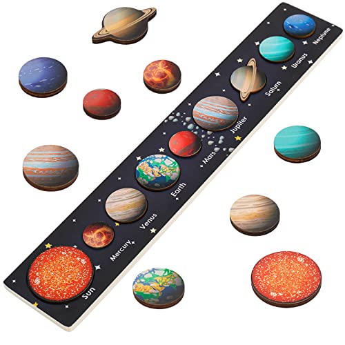 Zeoddler Solar System Puzzle for Kids 3-6, Wooden Space Toys for Kids, Planets for Kids, Preschool Learning Activities, Gift for Boys, Girls