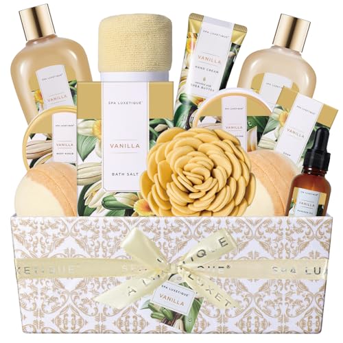 Spa Gift Baskets for Women, Spa Luxetique Spa Gifts for Women, Birthday Gifts for Women, 12pc Vanilla Bath Gift Set, Self Care Gifts for Women, Spa Kit for Women, Mothers Day Gifts