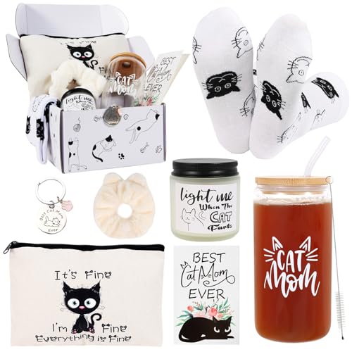 LiYiQ Cat Lover Gifts for Women, Cat Mom Gifts, Cat gifts for Cat Mom Crazy Cat Lady including Makeup Bag Socks Scrunchies Greeting Cards Be suitable for Birthday Mothers Day