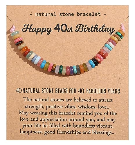 Korotho 40th Birthday Gifts Women Unique 40th Year Old Milestone Birthday Bracelets, Happy Turning 40th Bday Gift for Forty 40 Yr Old Women Friends Natural Crystal Beads Bracelet Jewelry for Her