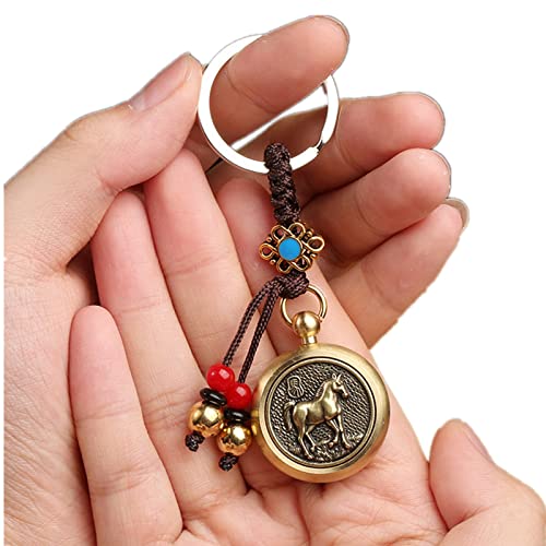 MELD Feng Shui Brass Coins Chinese Zodiac Horse Key Chain for Good Luck Fortune Longevity Wealth Success
