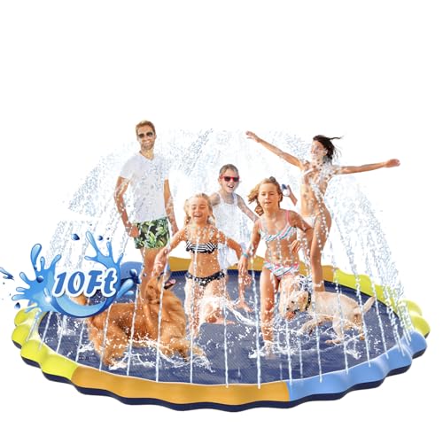Instraella 120' Large Splash Pad for Dog and Kids, 10FT Non-Slip Sprinkler Mat 1mm Thickened and Foldable Large Pool Summer Fun Outdoor Toys for Dogs and Toddlers Age 3+