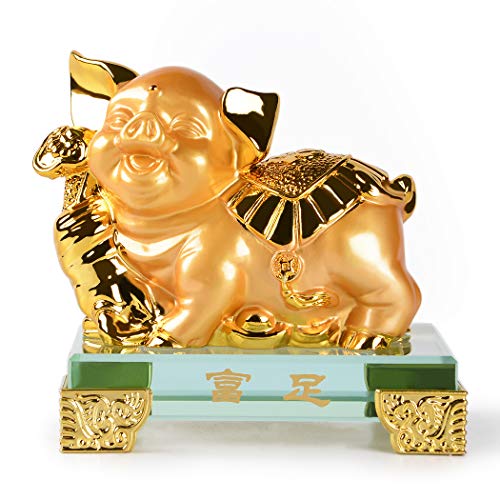 BRASSTAR Golden Resin Feng Shui Statue Chinese Zodiac Animal Pig Home Office Table Top Decor Figurine Gift Collection PTZY123