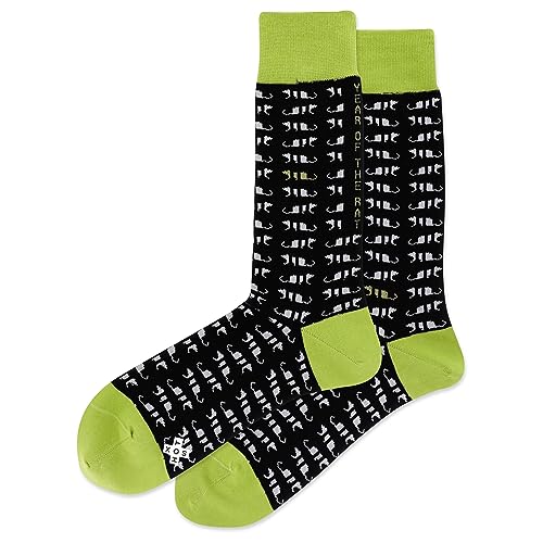 Hot Sox Men's Fun Animal Series Crew Socks-1 Pair Pack-Cool & Funny Novelty Gifts, Chinese Rat (Black), 6-12