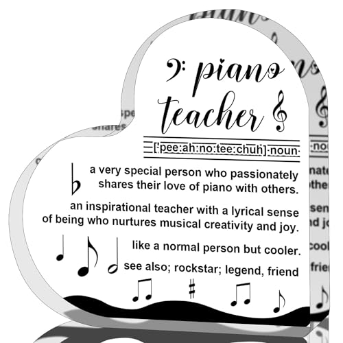 ZsaTuiy Piano Teacher for Women Men,Inspirational Gifts for Women,Thank You Gifts for Piano Teacher,Heart Shaped Acrylic Desk Decorative Sign for Home Office,Birthday Thank You Gifts