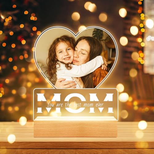 Bulaient Personalized Mothers Day Gifts for Mom, Custom Picture Frames with Night Light, Customized Acrylic Plaque with Photo, Best Mom Ever Gifts, Personalized Gifts for Mom