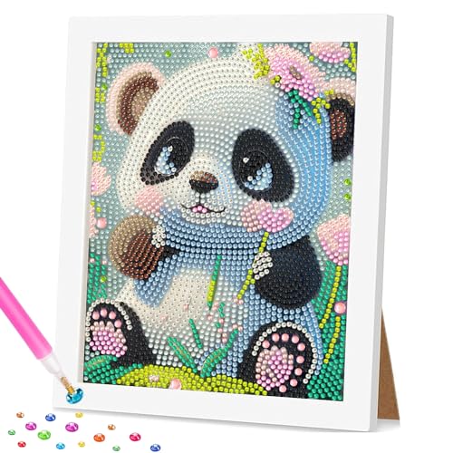 hkejoi Panda Diamond Painting Kits for Kids with Frame,Panda Diamond Art Kits for Kids,Panda Kids Diamond Painting Kits,Diamond Painting for Kids Ages 6-8-10-12 with Gift Boxed 7x8.6inch