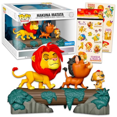 Disney Lion King Hakuna Matata Funko Pop Set - 3 Lion King Funko Pops Including Simba, Pumbaa, and Timon Plus Stickers for Kids, Teens Lion King Figure Set