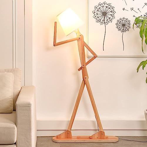 HROOME Cool Tall Floor Lamp for Living Room Bedroom Farmhouse - Corner Decorative Reading Standing Light Wood Creative Swing Arm Arc Design Gift for Kids/Boys/Girls Bedside - with LED Bulb (Ash)