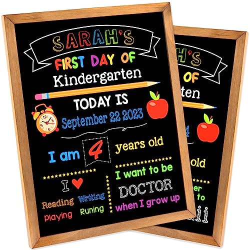 First & Last Day of School Board, 11 x 14 Inch Double Sided Back to School Chalkboard with Frame, Reusable Wooden 1st Day of Preschool/Kindergarten Sign for Kids/Girls/Boys