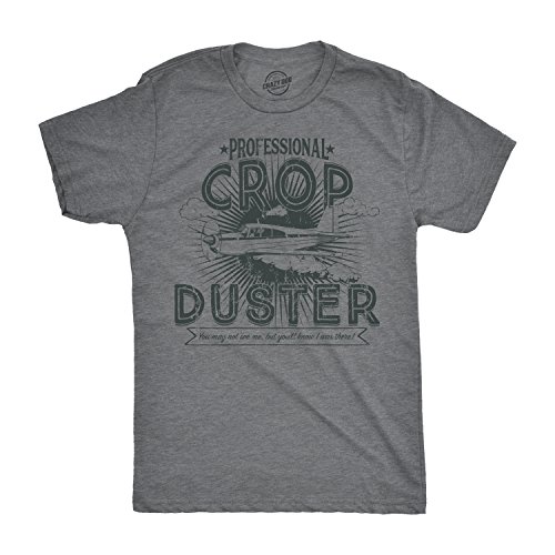 Crazy Dog Mens T Shirt Professional Crop Duster Funny Fart Joke Tee Corny Joke Gag Gift for Dad Cropduster Farting Tee Dark Heather Grey XXL