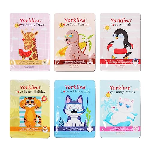 Yorkline Animal Facial Sheet Mask, Spa Mask, Party Gift for Her, Character Sheet Mask for Kids, Girls Night, Fun Face Mask with Animal Character