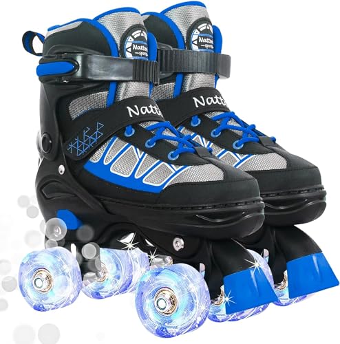 Kids Roller Skates for Boys, Blue Adjustable Rollerskates with Light Up Wheels for Teens Youth Ages 6-12 10 11 12, Beginners Outdoor Sports, Best Birthday Gift for Kids…