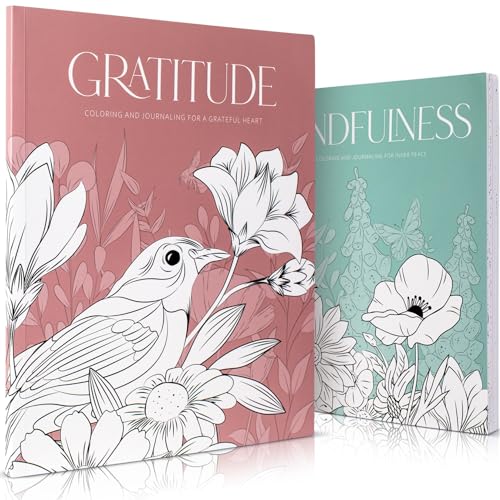Beautiful Adult Coloring Book Set of 2 for Relaxation - Gratitude and Mindfulness Books with Inspirational Quotes Making it a Great Gift - Perfect Stress-Relieving Books Fun to Color for Women