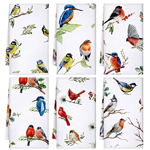 Set of 6 Birds Kitchen Towels Hummingbird Tea Towels Absorbent Dish Towels Birds on Branch 24 x 16 Inches Kitchen Gifts Cardinal Hand Towels Bird Lover Gifts for Farmhouse Kitchen Bathroom Decorations