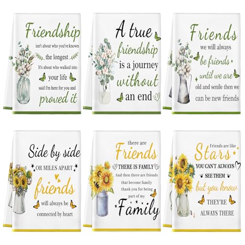 Vesici 6 Pcs Friendship Christian Flower Funny Kitchen Tea Towels Friend Gifts Coworker Employee Mother's Day Church Gifts Graduation Gifts Bulk for Women with Inspirational Sayings