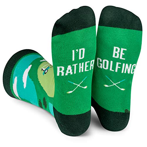 I'd Rather Be - Funny Socks For Men & Women - Gifts For Golfing, Hunting, Camping, Hiking, Skiing, Reading, Sports and more (US, Alpha, One Size, Regular, Regular, Be Golfing)