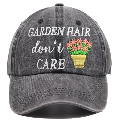 Garden Hair Don’t Care Hat, Gardening Gifts for Women, Adjustable Wash Cotton Embroidered Garden Accessories Baseball Cap, Mother's Day Birthday Gift for Mom Grandma
