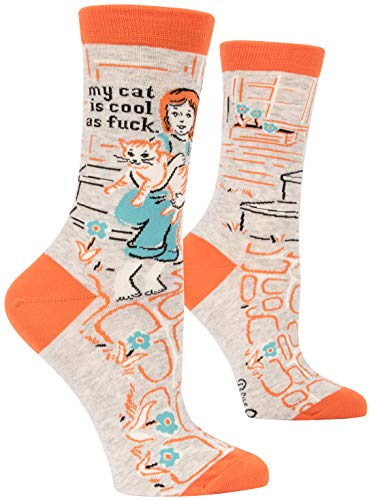 Blue Q Women's Novelty Crew Socks (fit women's shoe size 5-10) (My Cat is Cool)