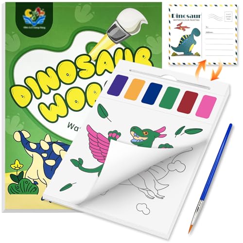 Vartiey Watercolor Painting Book, Dinosaur, 1 Count (Pack of 1), for Kids Aged 1-8, Mess-Free Watercolor Book for Art Education & Developing Fine Motor Skills