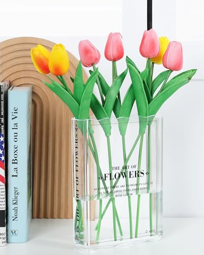 Book-Shaped Flower Vase, Book Lovers Gifts, Aesthetic Room Decor Cute Flower Vase & Must-Have for Home, Bookshelf, Bedroom & Office Decor for Women & Teacher Gift - Like Mothers Day (Clear)