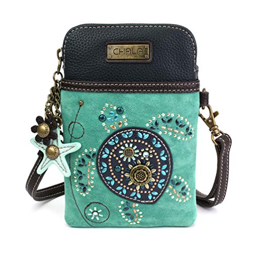 CHALA Dazzled Cell Phone Crossbody Purse-Women PU Leather Multicolor Handbag with Adjustable Strap - Turtle - turquoise