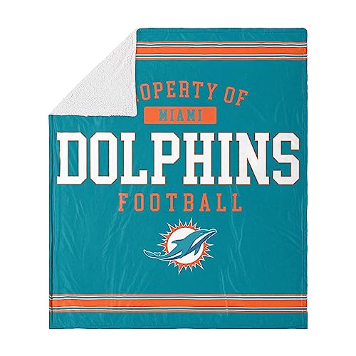 FOCO Miami Dolphins NFL Team Property Of Sherpa Fleece Blanket