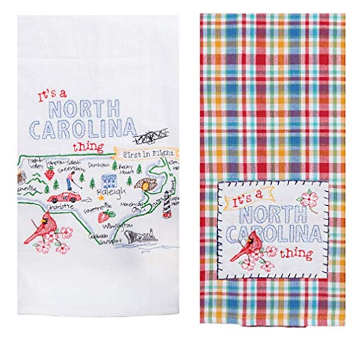 KayDeeDesigns 2 Piece Kay Dee Home State of North Carolina Embroidered Kitchen Towel Bundle, Multicolored