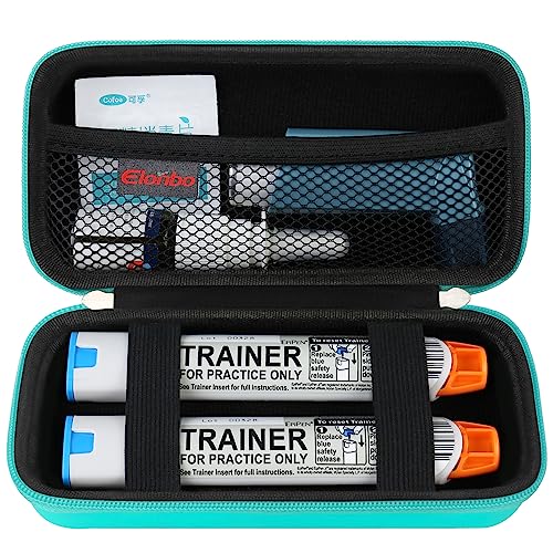Elonbo EpiPen Carrying Case, Travel Medicine Kit for 2 Epi Pens or Auvi Q, Asthma Inhaler, Nasal Spray, Allergy Meds, Diabetic Supplies, Ventolin Inhaler Organize Holder Bag, Turquoise (CASE ONLY)