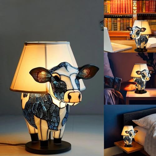 RIQINGY Cute Cow Table Lamp USB Bedside Animal Night Light, Portable Energy-Saving Lamp for Living Room Bedroom Dormitory Office Table Lamp Painted Cow Night Light Gift