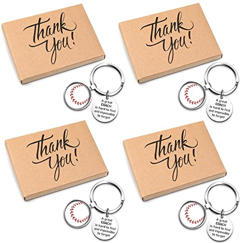 Nosiny Baseball Coach Appreciation Keychain Keepsake Baseball Coach Gifts with Thank You Gift Packaging for Your Coach (4 Pcs)