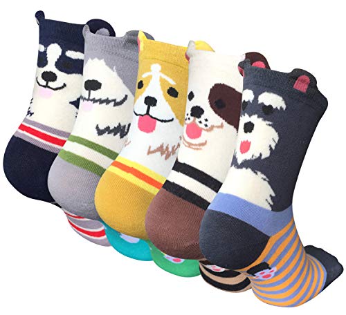 5 Pairs Womens Cute Animal Socks Casual Cotton Crew Funny Socks (A-07 cuet dog socks)