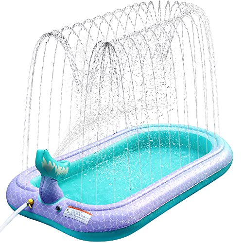 65' Sprinkler & Splash Pad for Kids, Large Outdoor Mermaid Sprinklers Play Mat Summer Water Play Toys Inflatable Sprinkler Pad, Fun Play Pool for Toddlers Babies Over 3 Years Boys Girls