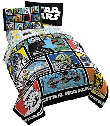 Jay Franco Star Wars Classic Grid 5 Piece Full Bed Set - Includes Reversible Comforter & Sheet Set - Bedding Features Luke Skywalker - Super Soft Fade Resistant Microfiber (Official Product)
