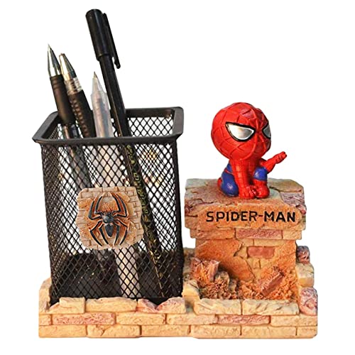 BREIS Spiderman Pen Holder, Creative Novelty Office Desk Decorations Man boy Girls Gadgets Stationery Storage Box Unique Gifts for Spiderman Fans (Red-A)