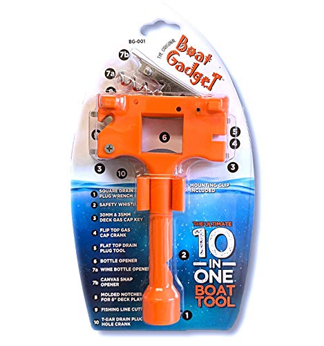 Boat Gadget - This 10-in-1 Boat Tool Includes Beer and Wine Bottle Opener, Safety Whistle, Fishing Line Cutter, Marine Gas Cap Key and Other Essential Tools - Ideal Gifts for Boat Owners -Orange