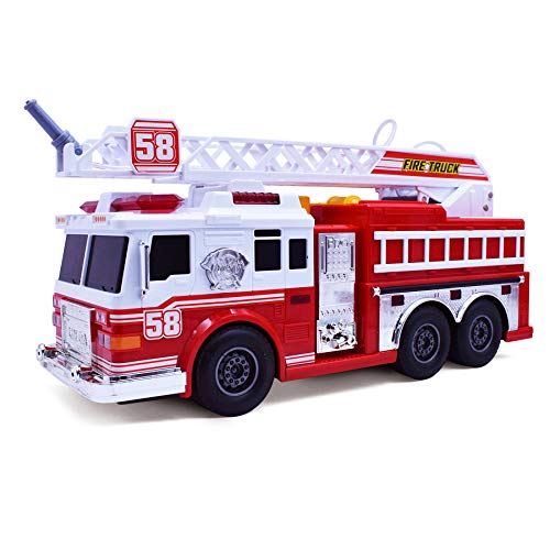 VEBO Fire Truck Motorized with Lights, Siren Sound, Working Water Pump and Rotating Rescue Ladder- Electric, Motorized, Big Fun Size 15', Realistic Design- for Toddlers, Kids Aged 3+ Years Old