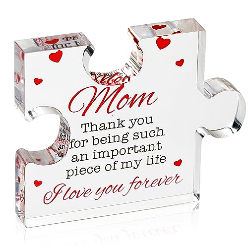 VELENTI Birthday Gifts for Mom - Engraved Acrylic Block Puzzle Mom Present 4.1 x 3.5 inch - Cool Mom Presents from Daughter, Son, Dad - Heartwarming Mom Birthday Gift, Christmas