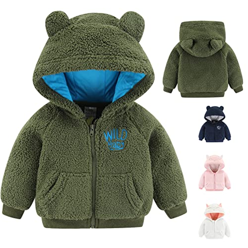 Newborn Infant Baby Boys Girls Cartoon Fleece Hooded Jacket Coat with Ears Warm Outwear Coat Zipper Up (6-9M, Green)