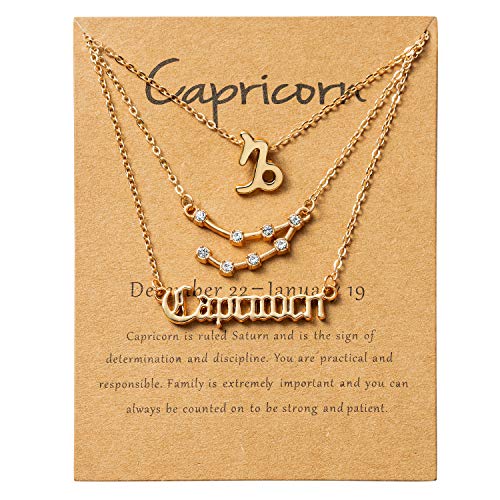 PANTIDE 3Pcs Capricorn Zodiac Layer Necklaces for Women Girls 14K Gold Plated 12 Constellation Pendant Letter Necklace Exquisite Letter Horoscope Old English Zodiac Sign Necklace Jewelry Birthday Gift