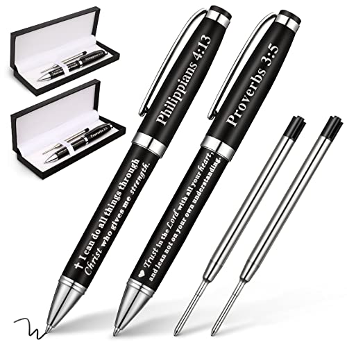 2 Set 3:5 Christian Engraved Gift Pen Bible Verse Pen Pastor Gifts for Men Christian Gifts Pen with Box and 2 Refills, Personalized Christian Gifts for Church